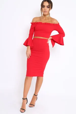 Red Midi Bodycon Skirt - Tiffy