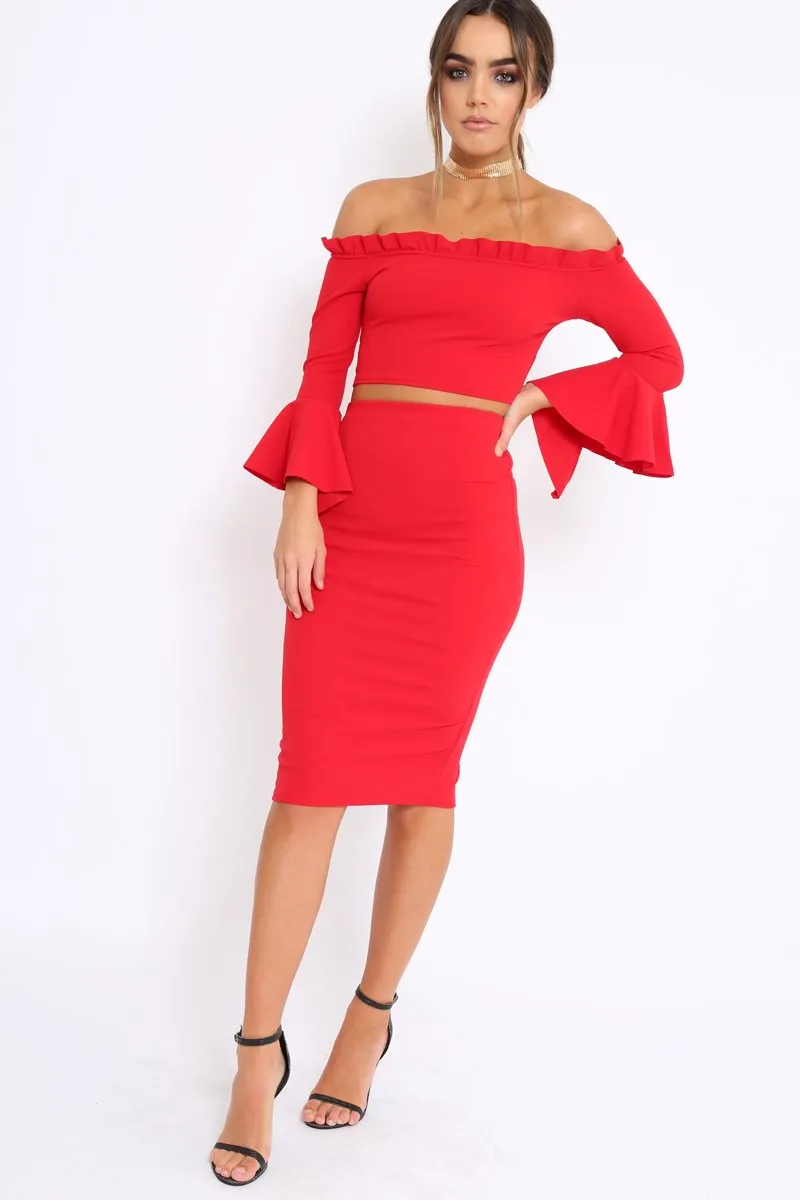 Red Midi Bodycon Skirt - Tiffy