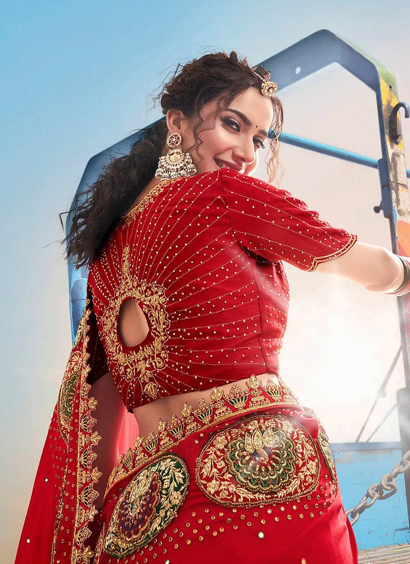 Red Multi Embroidered Saree