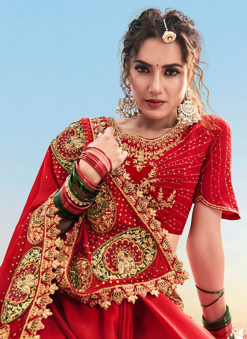 Red Multi Embroidered Saree