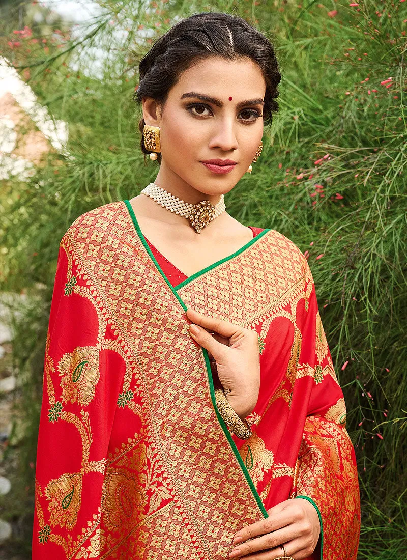 Red Silk Saree With Blouse