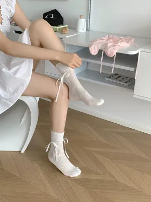 Ribbon Charm Knit Socks