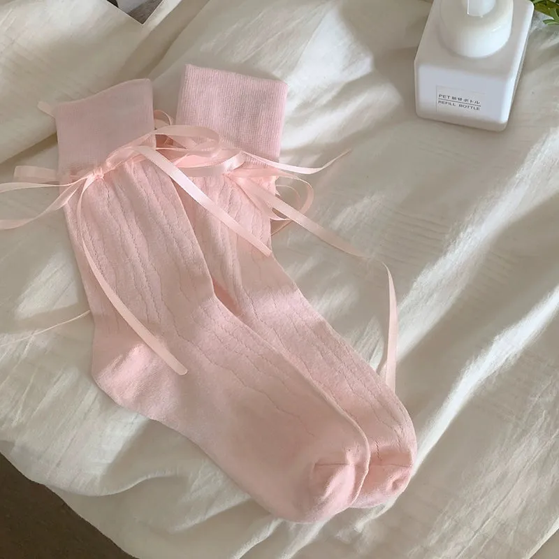 Ribbon Charm Knit Socks