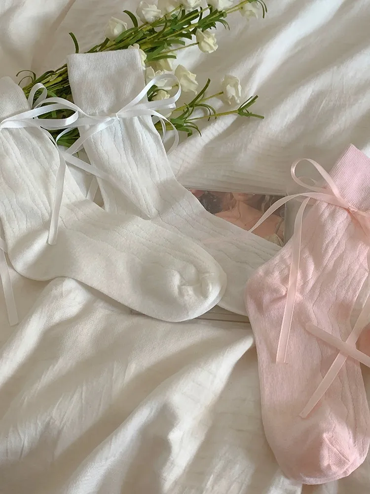 Ribbon Charm Knit Socks