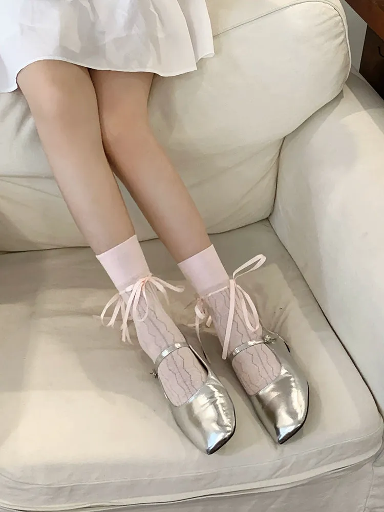 Ribbon Charm Knit Socks
