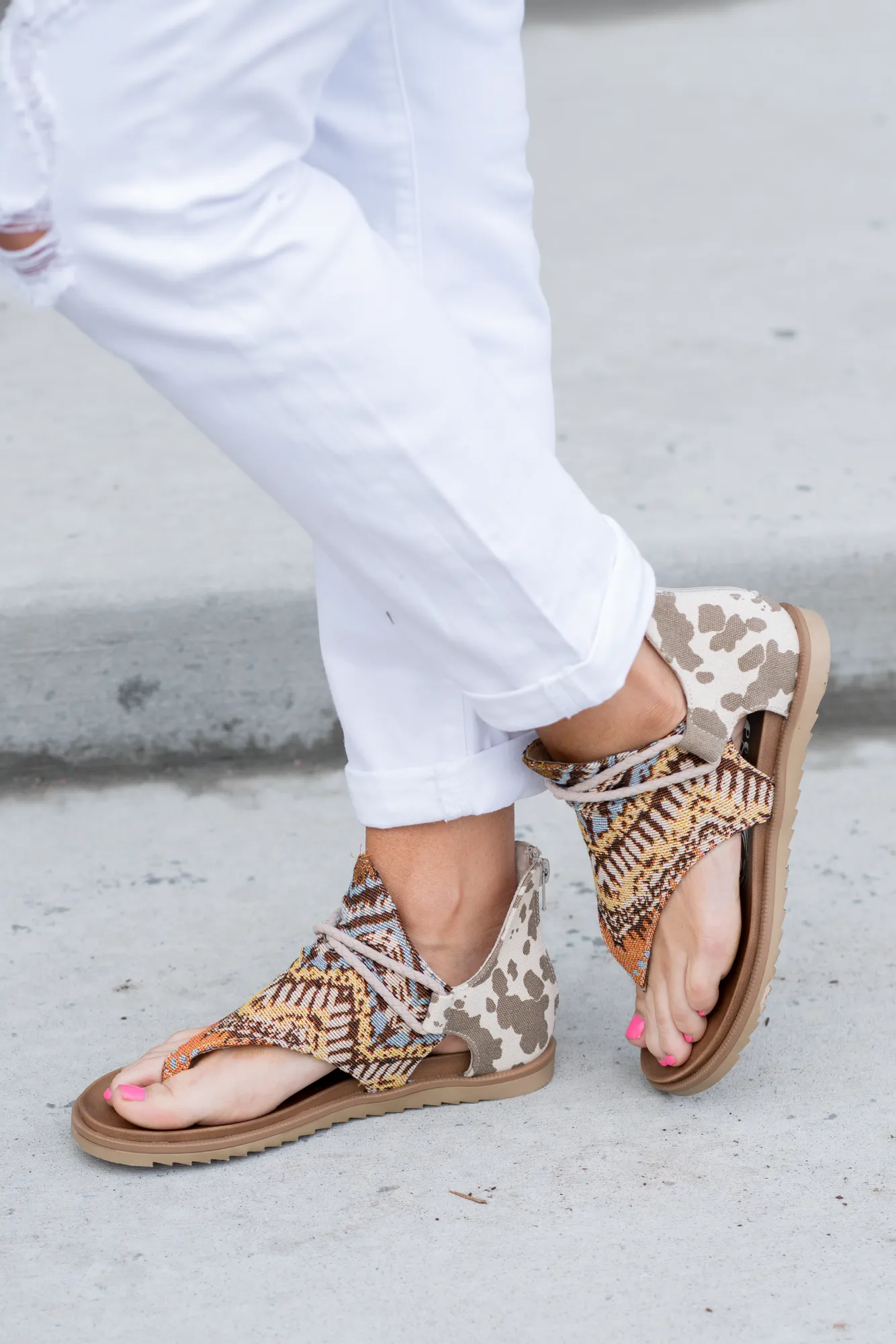 Rock With Me Zip Up Sandals Tan Cream