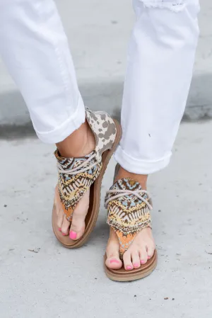Rock With Me Zip Up Sandals Tan Cream