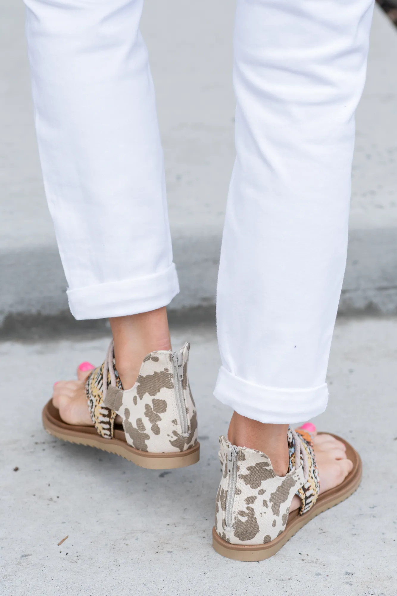 Rock With Me Zip Up Sandals Tan Cream