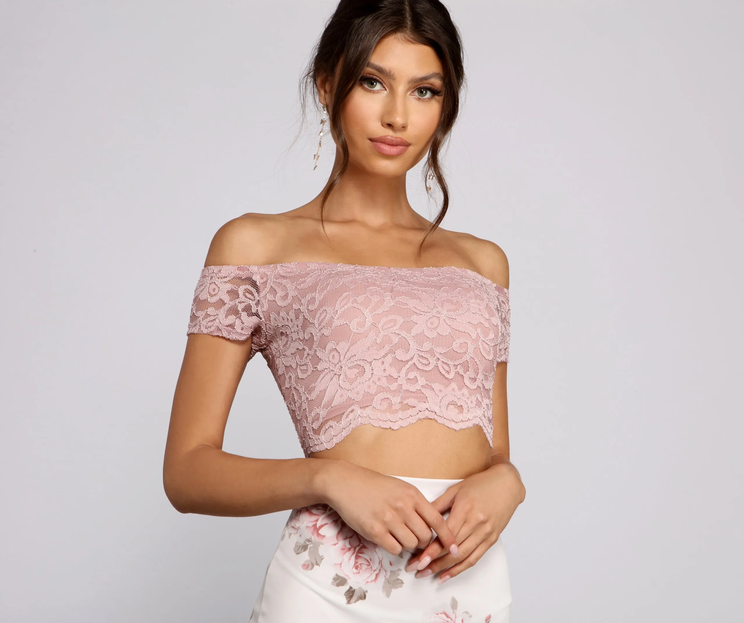 Romantic Floral And Charming Lace Off-The-Shoulder Mini Dress
