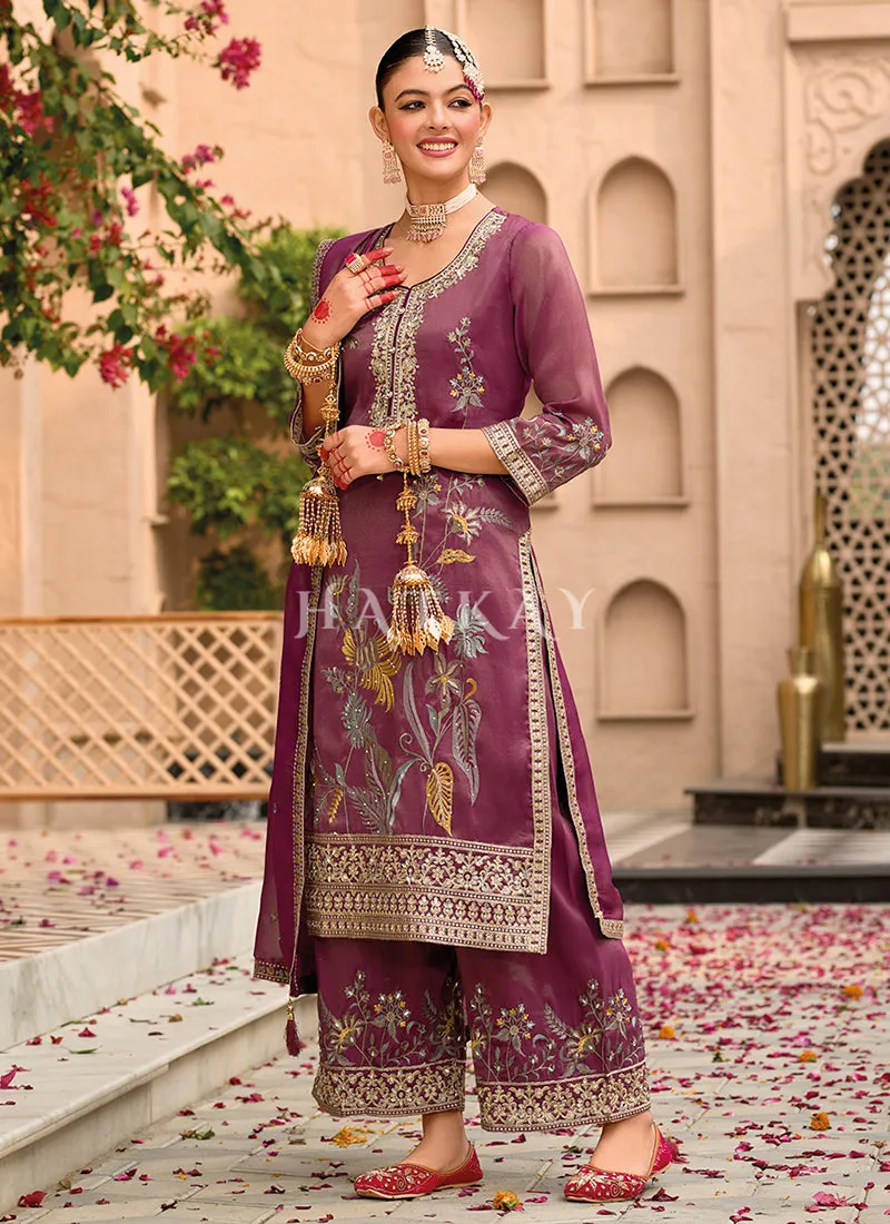Rose Pink Floral Embroidery Pakistani Suit