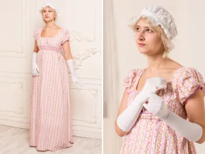 Rose regency cotton dress inspired by Jane Austen books