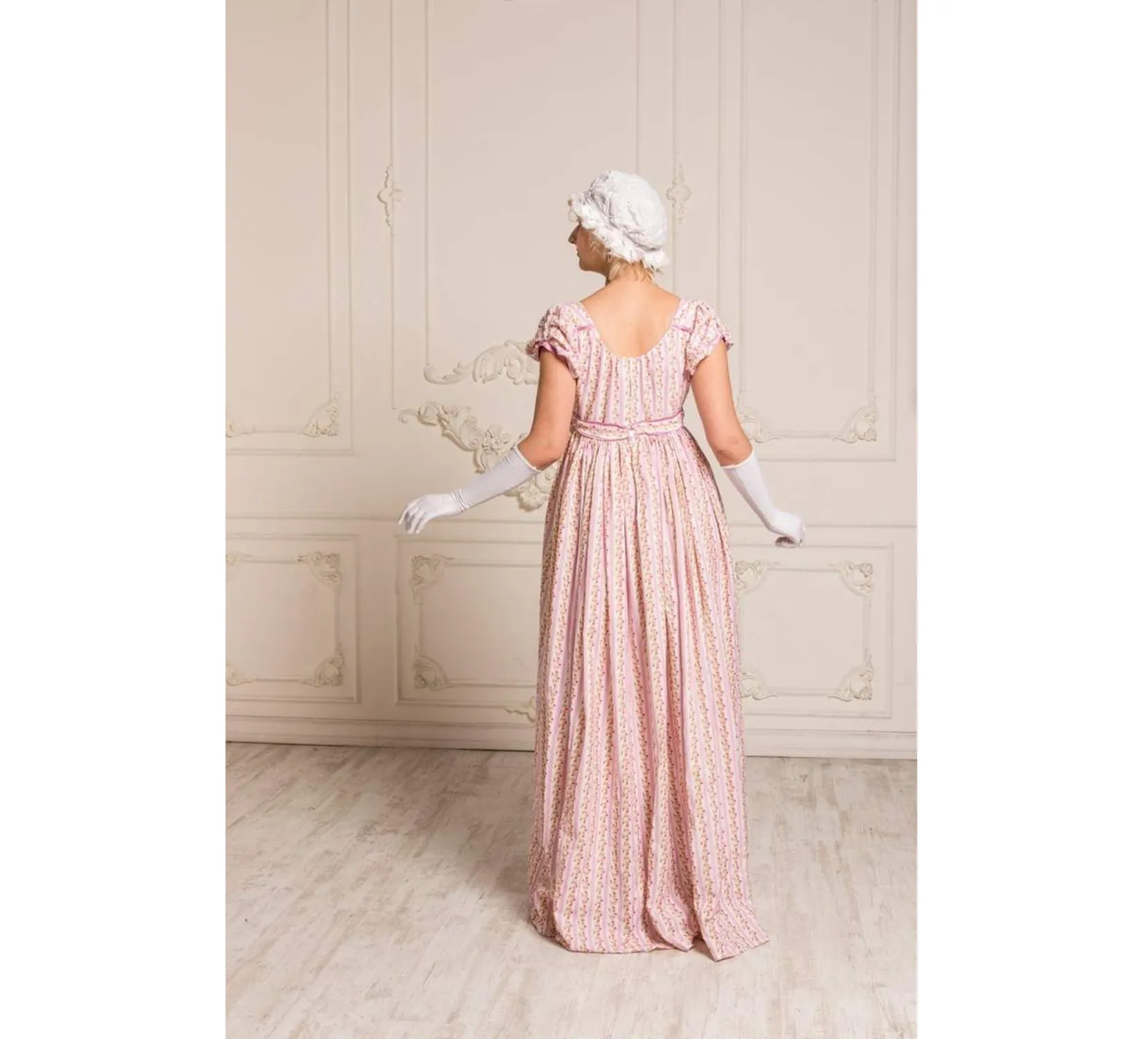 Rose regency cotton dress inspired by Jane Austen books