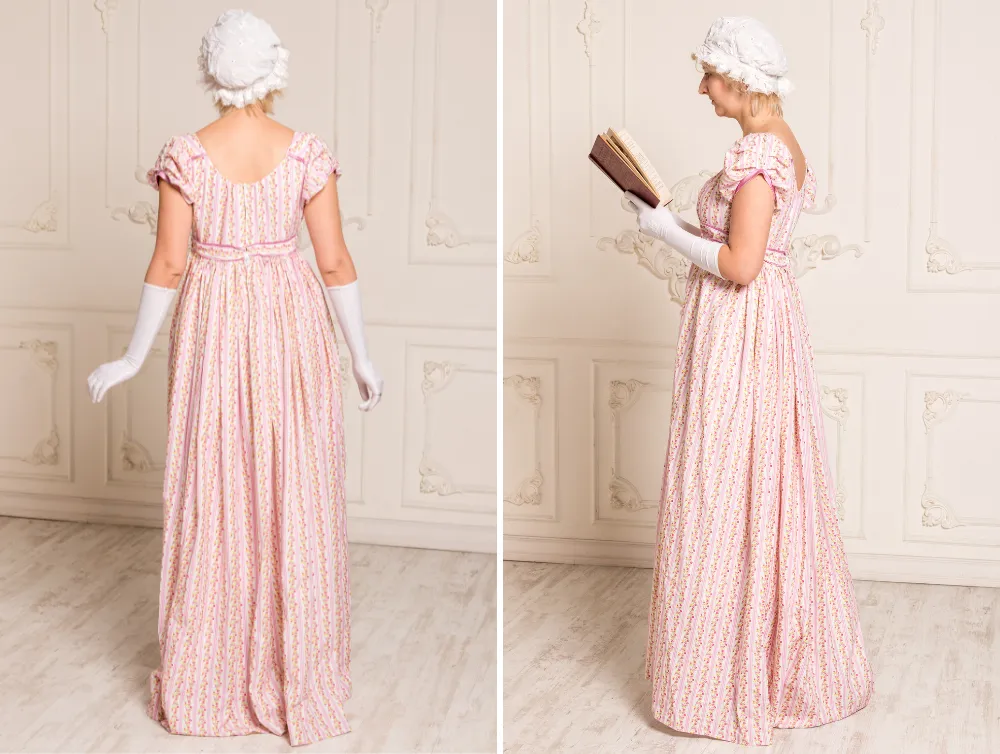 Rose regency cotton dress inspired by Jane Austen books