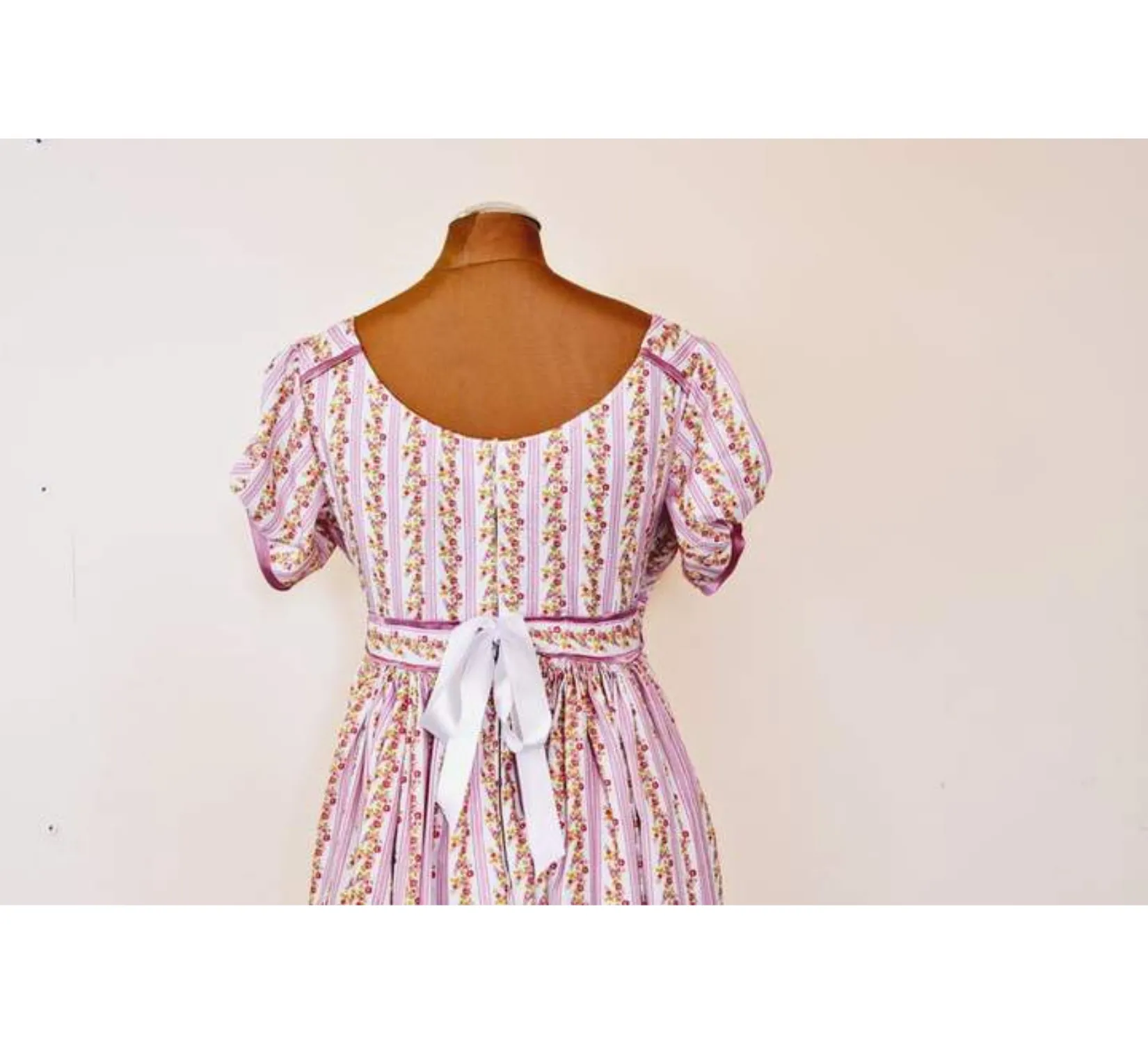Rose regency cotton dress inspired by Jane Austen books