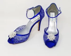 Royal Blue Bridal Shoes with Crystal Burst Design