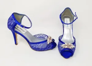 Royal Blue Bridal Shoes with Rose Gold Applique