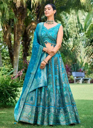 Royal Blue Multi Mirror Work Embroidery Wedding Lehenga Choli