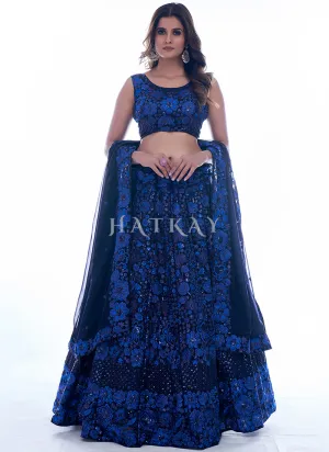 Royal Blue Sequence Embroidery Wedding Lehenga Choli