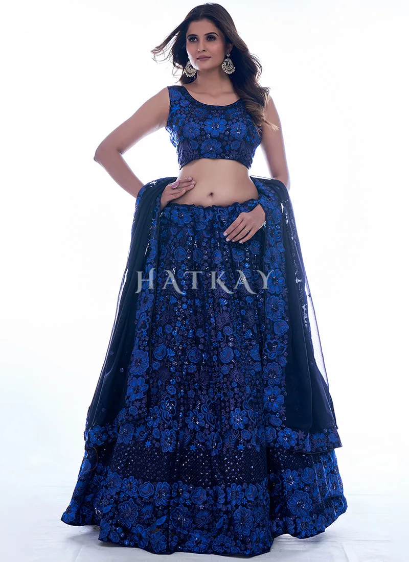Royal Blue Sequence Embroidery Wedding Lehenga Choli