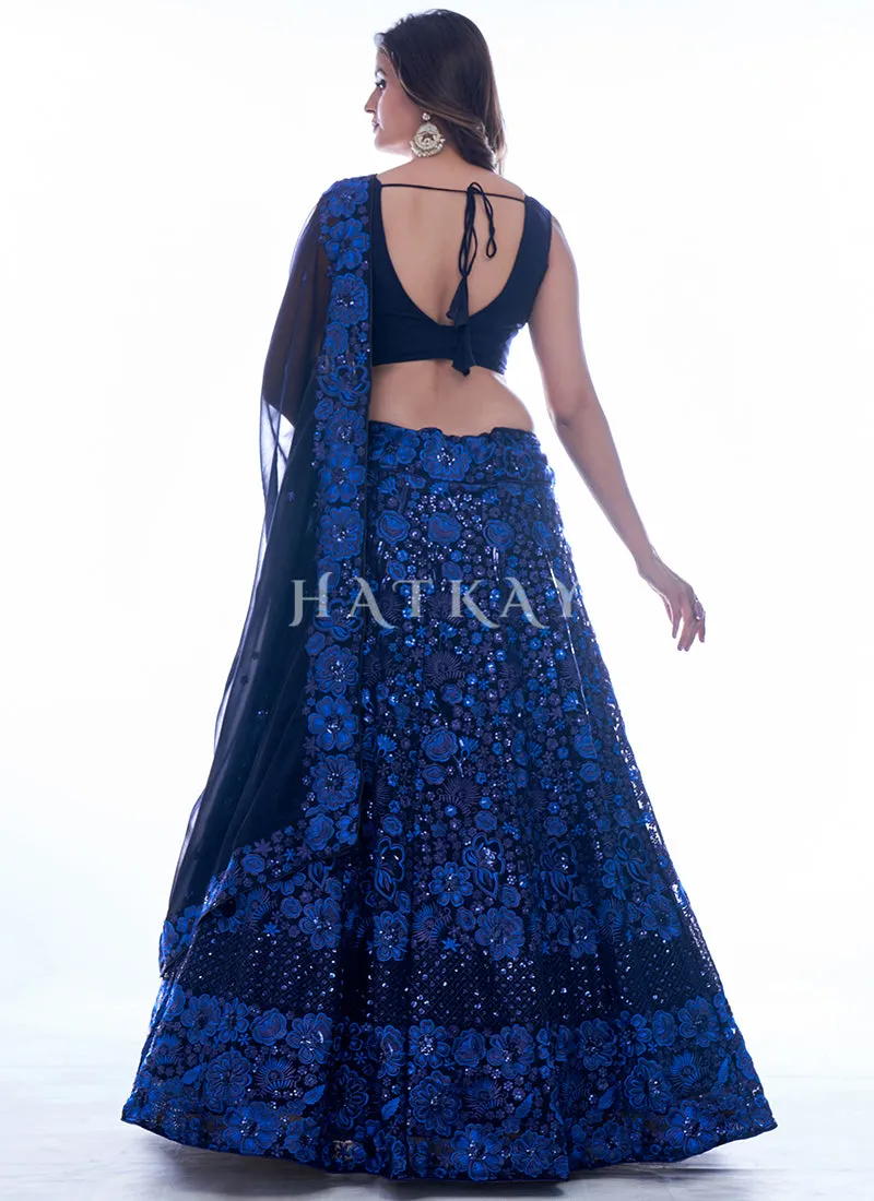 Royal Blue Sequence Embroidery Wedding Lehenga Choli