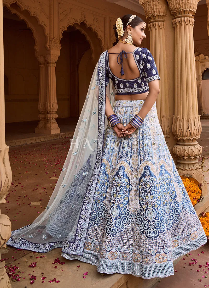 Royal Blue Velvet Designer Bridal Lehenga Choli