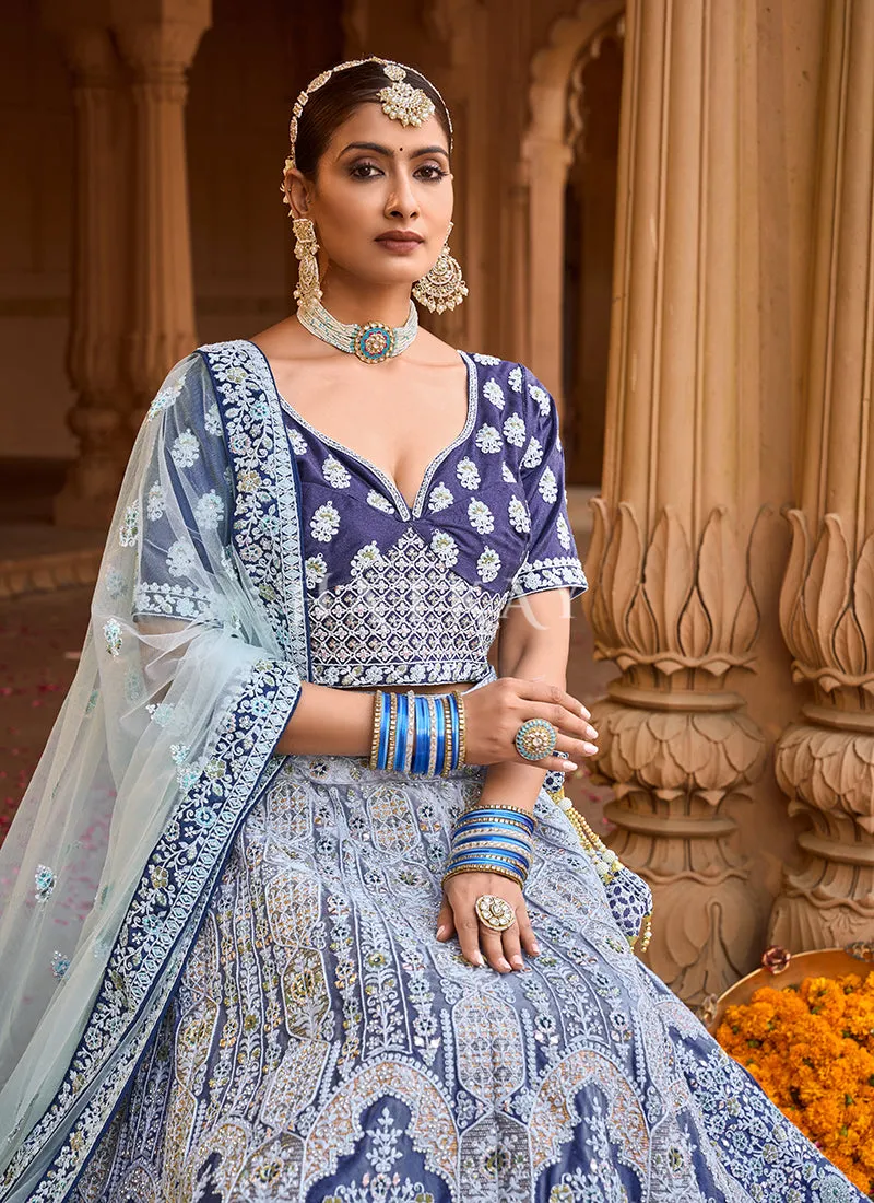 Royal Blue Velvet Designer Bridal Lehenga Choli