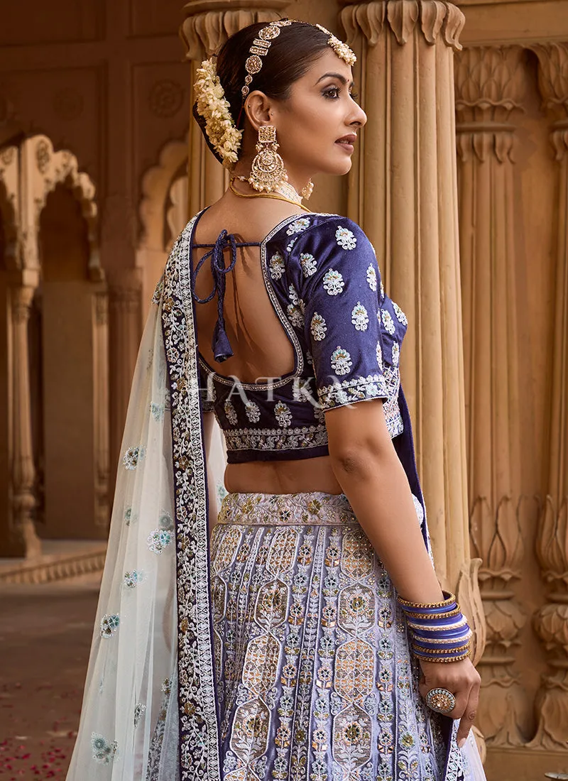 Royal Blue Velvet Designer Bridal Lehenga Choli