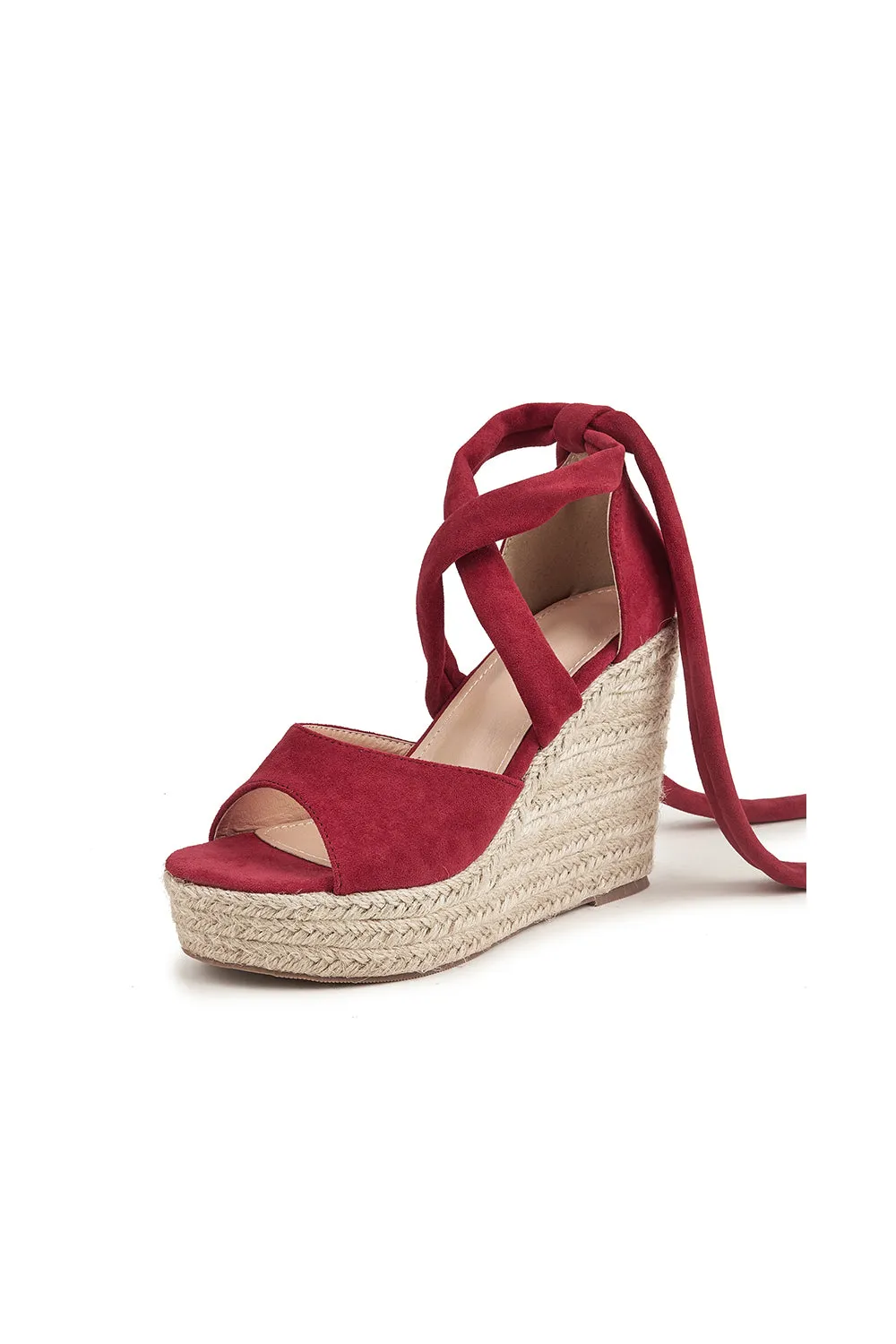 Roycebridal Outdoor Suede Peep Toe Wedge Heel Shoes With Lace-Up