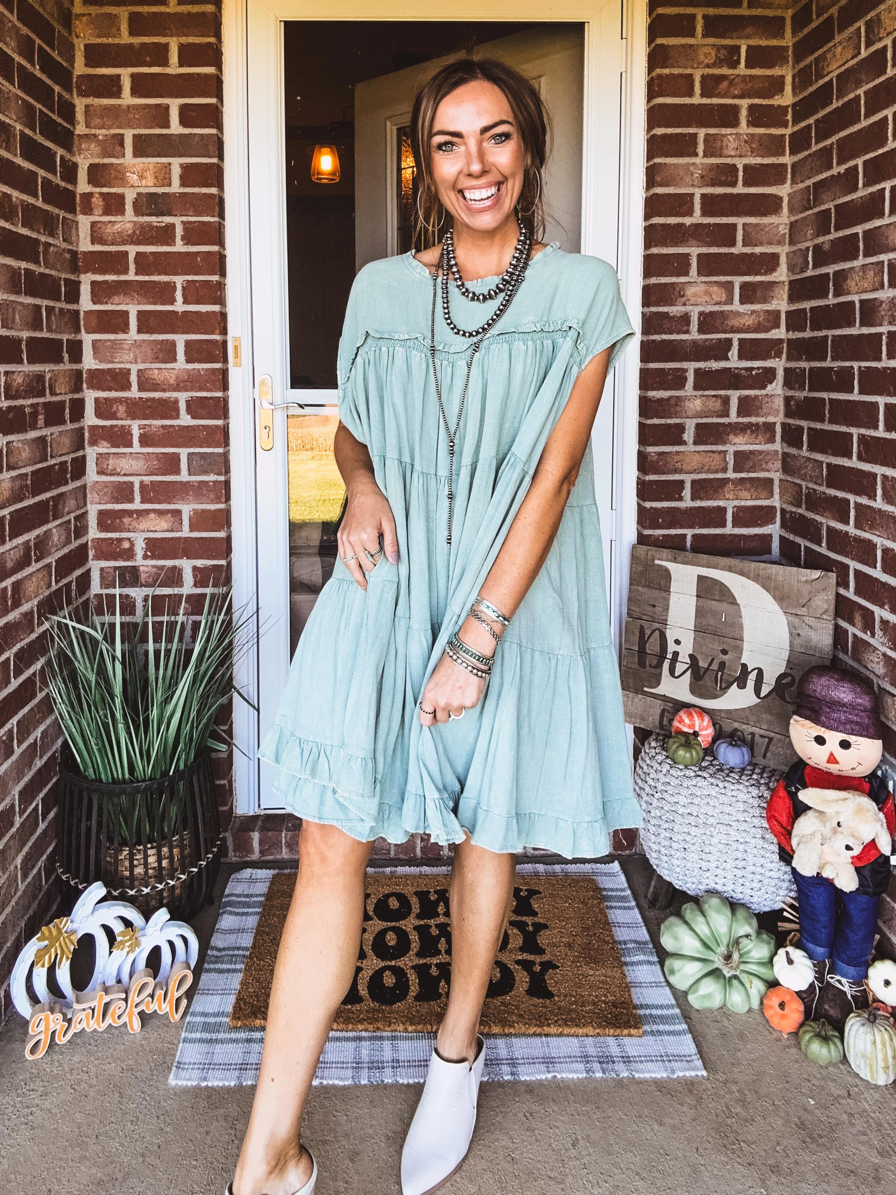 Sage Washed Ruffle Tiered Dress