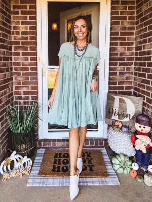 Sage Washed Ruffle Tiered Dress