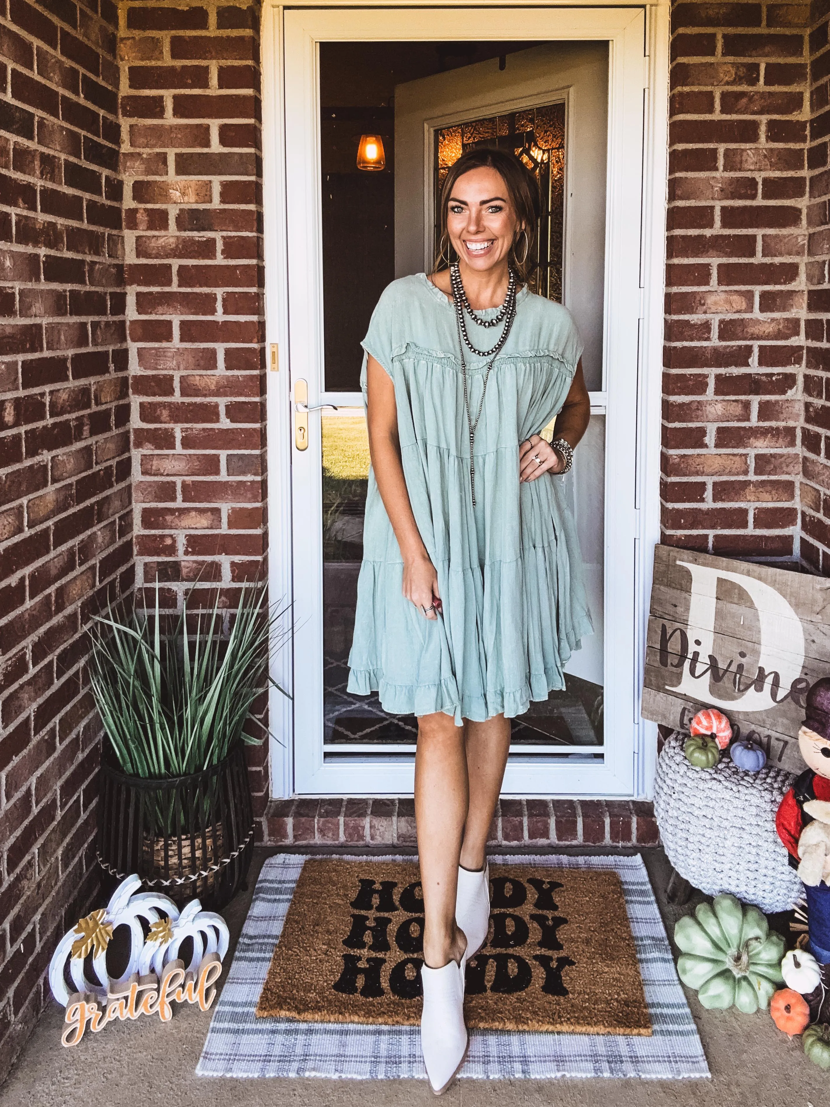 Sage Washed Ruffle Tiered Dress
