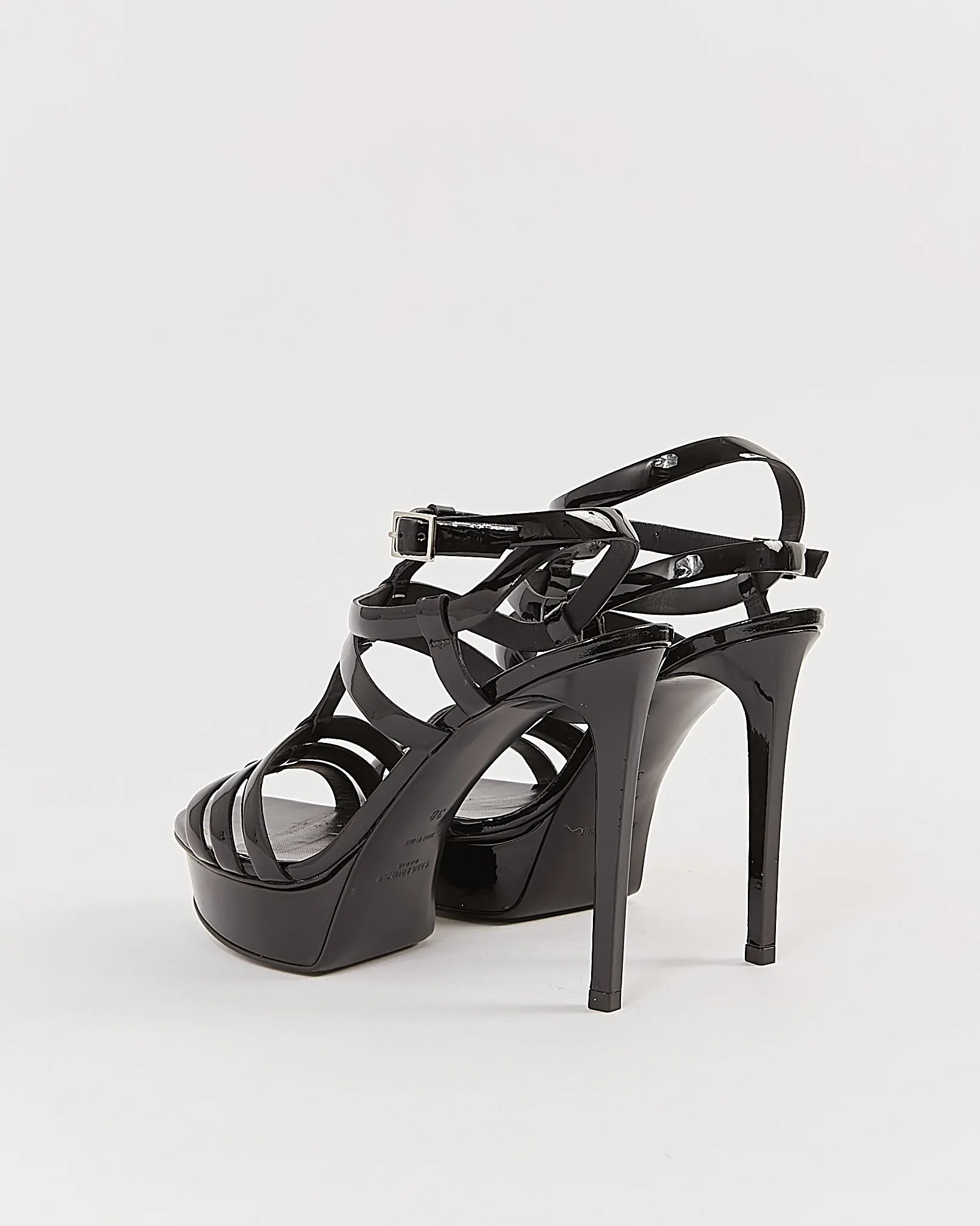 Saint Laurent Black Patent Strappy Heel Sandals - 38