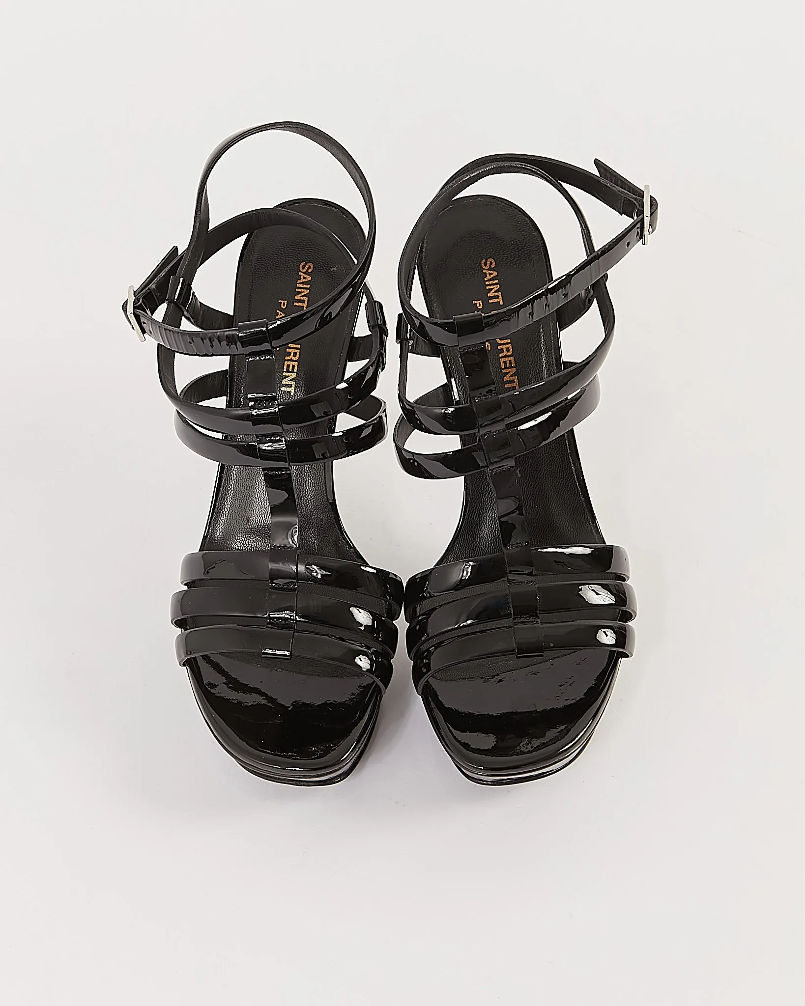 Saint Laurent Black Patent Strappy Heel Sandals - 38