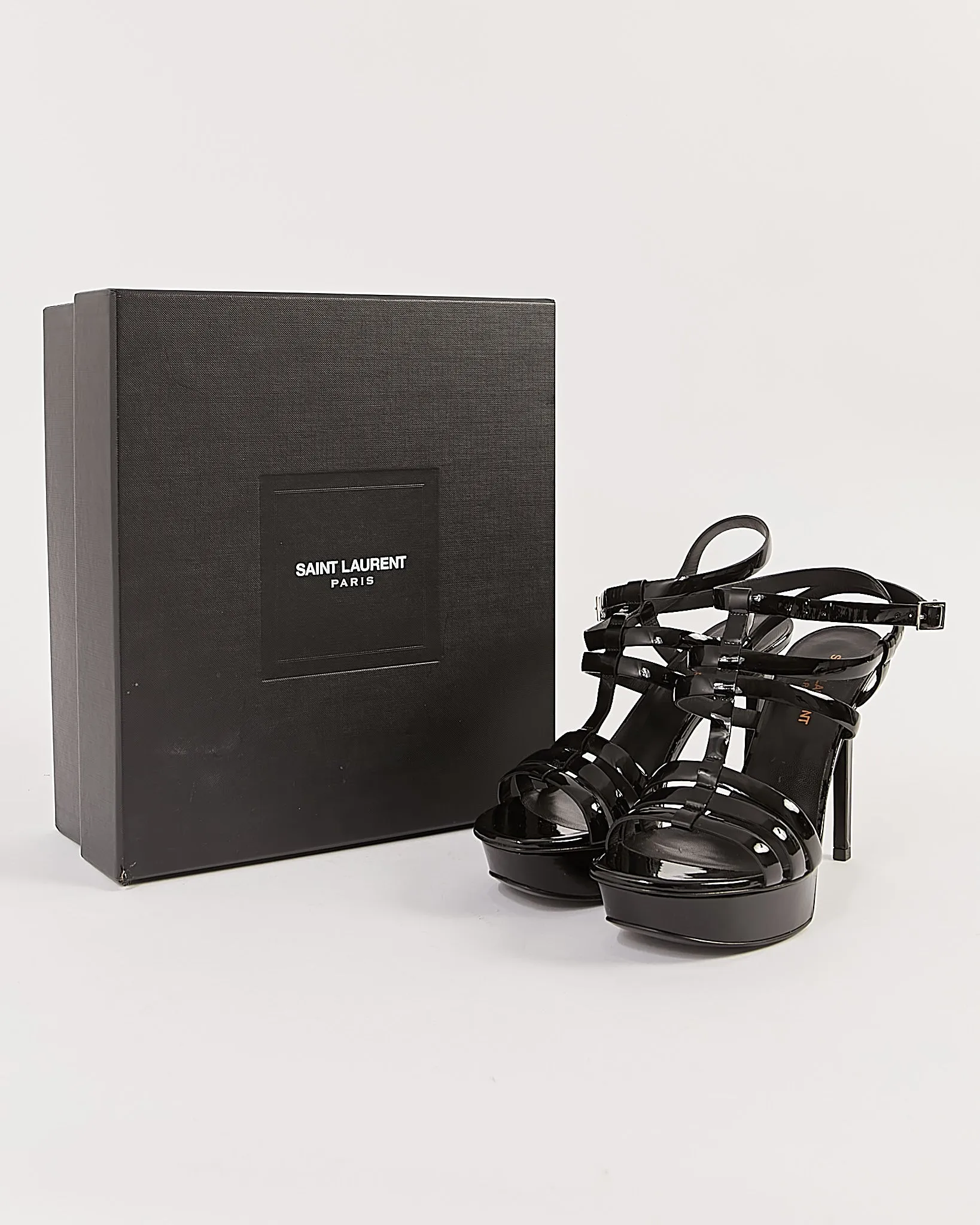 Saint Laurent Black Patent Strappy Heel Sandals - 38