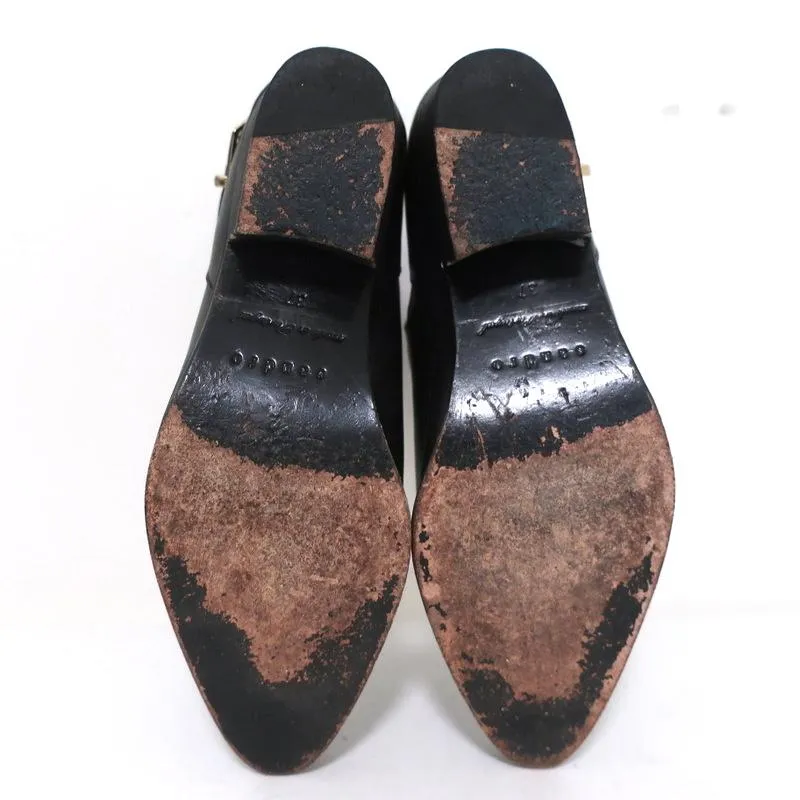 Sandro Double Buckle Ankle Boots Black Leather Size 37 Pointed Toe Booties