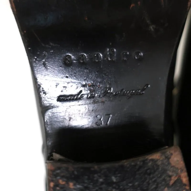 Sandro Double Buckle Ankle Boots Black Leather Size 37 Pointed Toe Booties