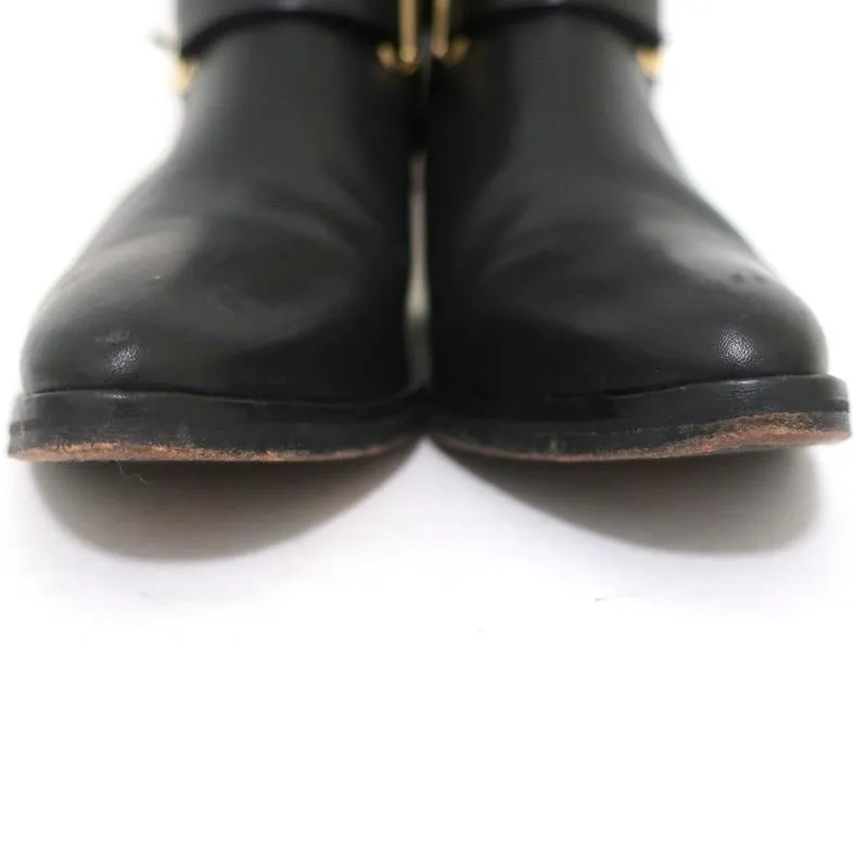Sandro Double Buckle Ankle Boots Black Leather Size 37 Pointed Toe Booties