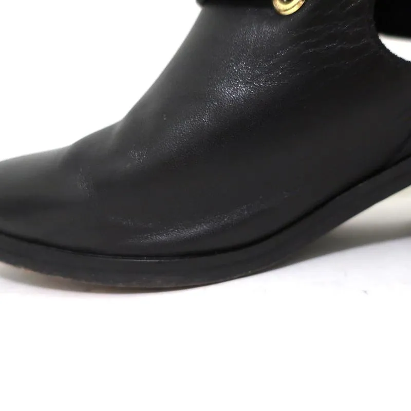 Sandro Double Buckle Ankle Boots Black Leather Size 37 Pointed Toe Booties