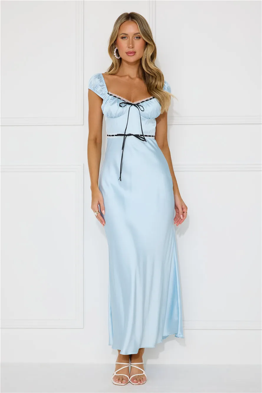 Satin Ribbons Maxi Dress Blue