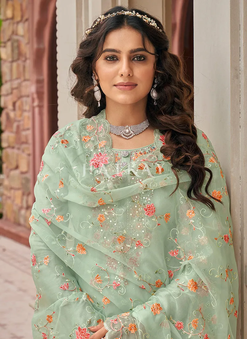 Sea Green Multi Embroidered Traditional Salwar Kameez