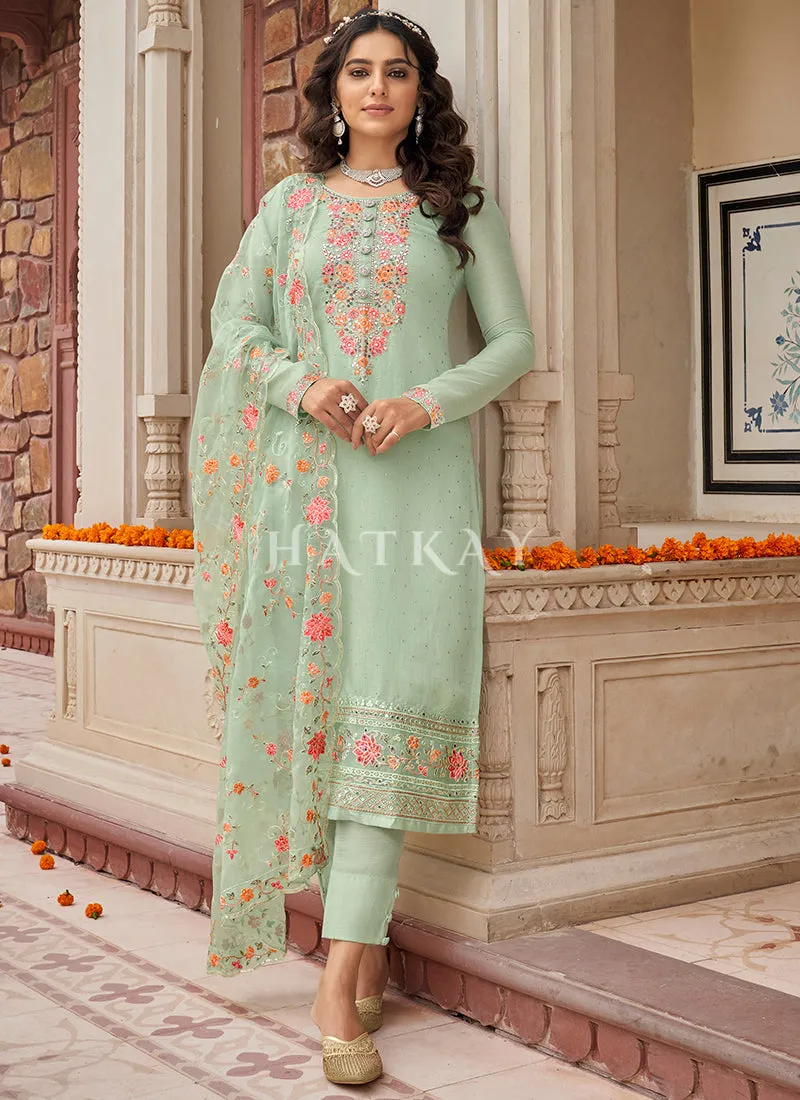 Sea Green Multi Embroidered Traditional Salwar Kameez