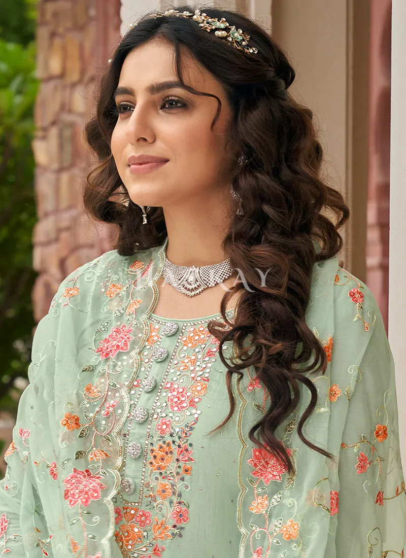 Sea Green Multi Embroidered Traditional Salwar Kameez