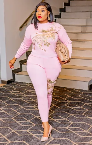Selena- 2 pcs Embellished Sweater Tracksuit Set (NEW)