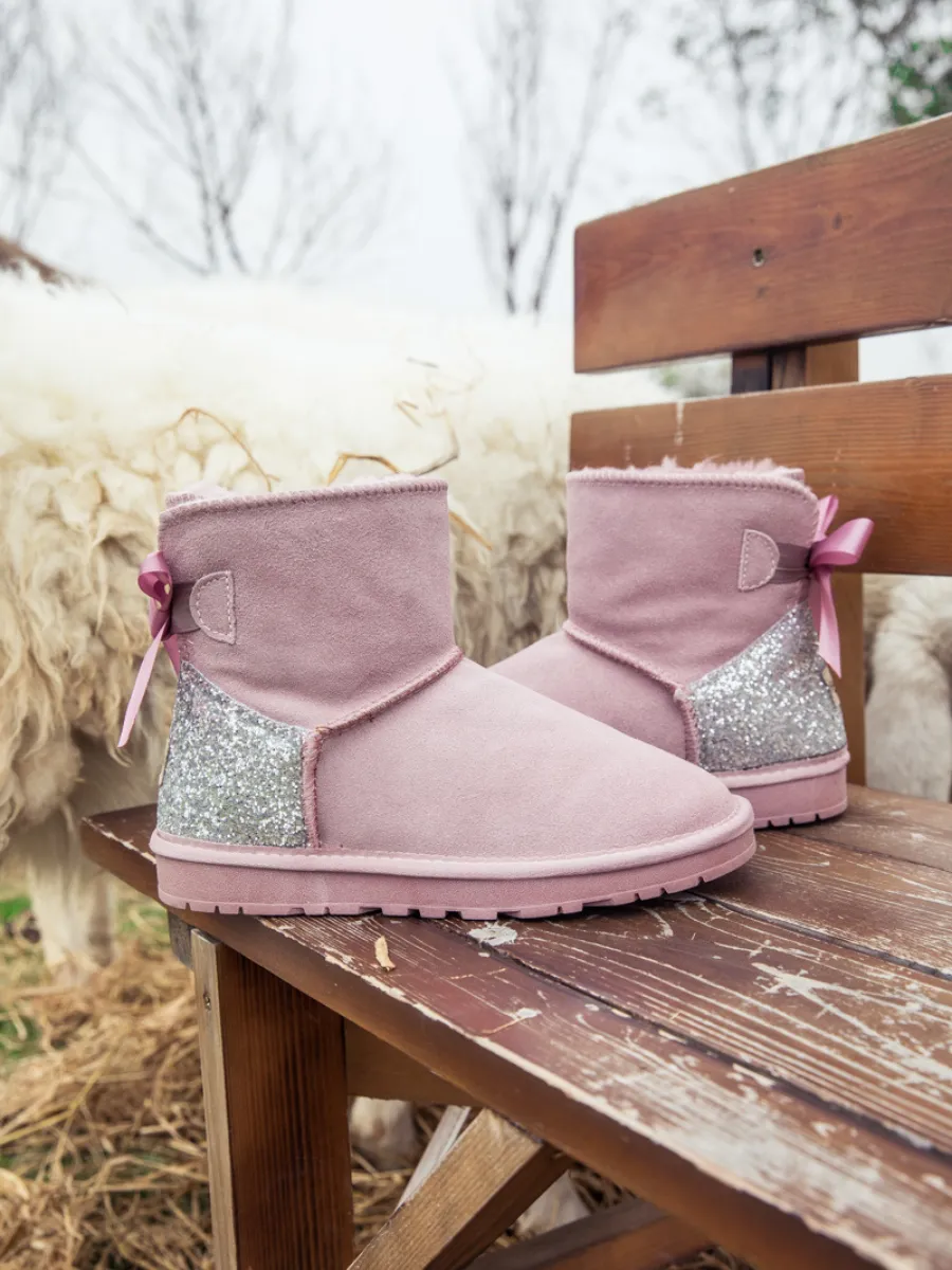 Sequins Ballet Bow Mini Boots - Dusty Pink
