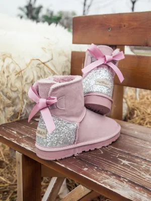 Sequins Ballet Bow Mini Boots - Dusty Pink