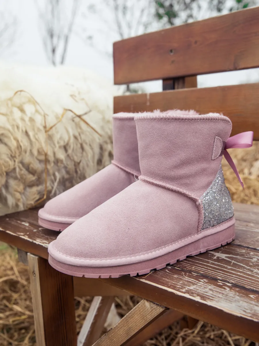 Sequins Ballet Bow Mini Boots - Dusty Pink