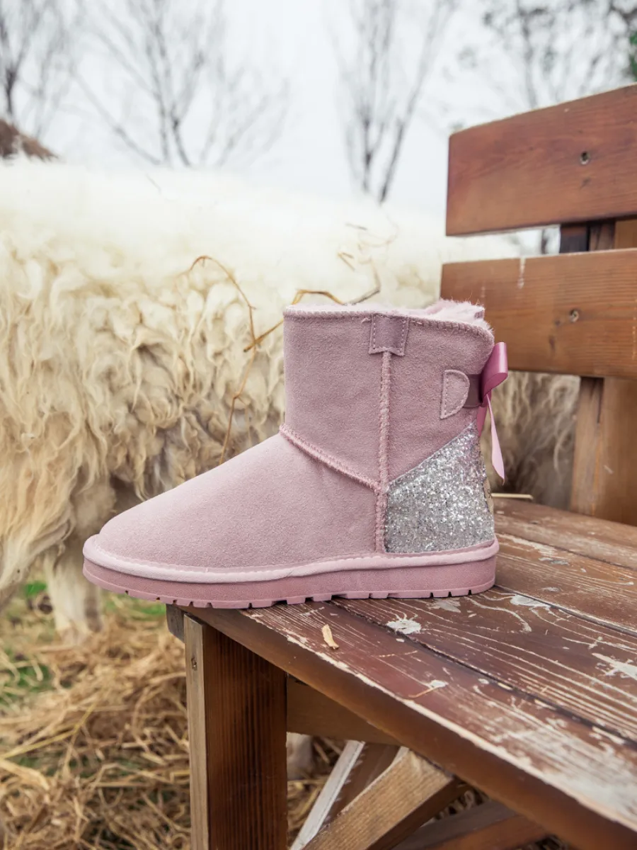 Sequins Ballet Bow Mini Boots - Dusty Pink