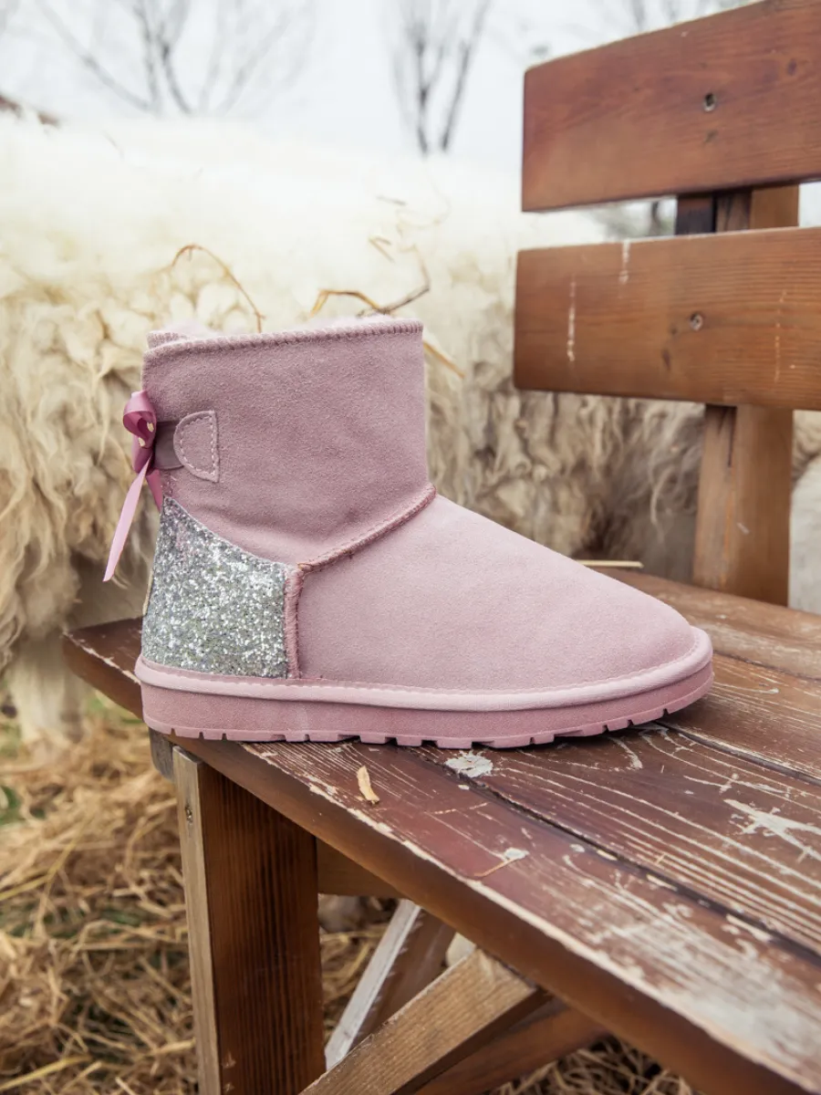 Sequins Ballet Bow Mini Boots - Dusty Pink