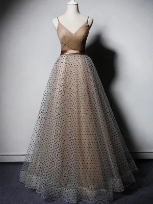 Sexy V neck Spaghetti Straps Long Prom Dress Aline Prom Evening Dress CAP51238