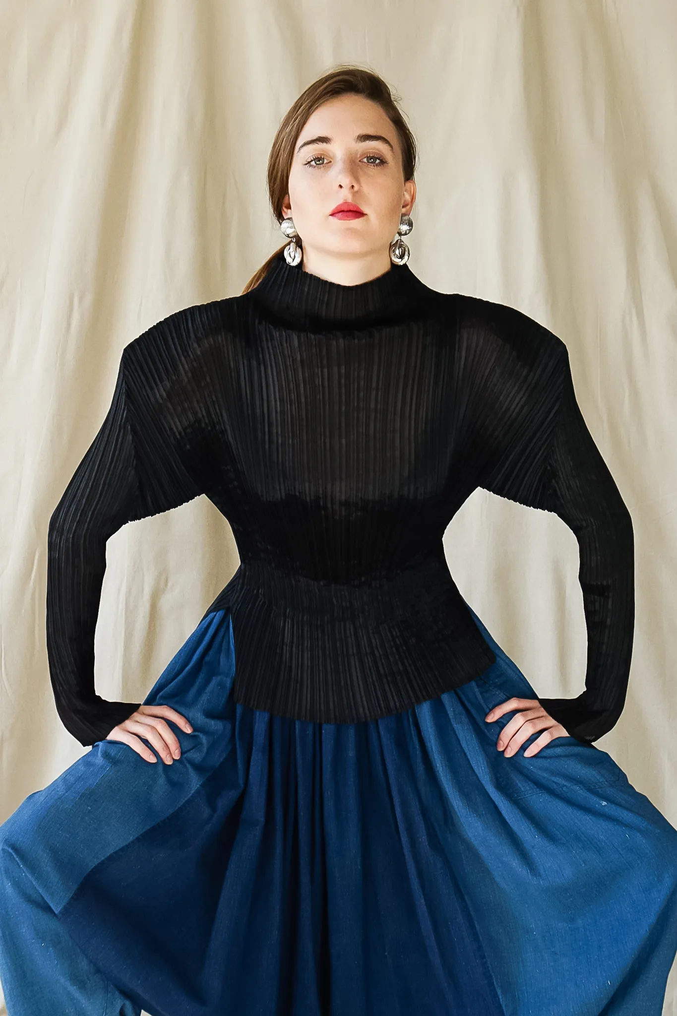 Sheer Pleated Mockneck Top